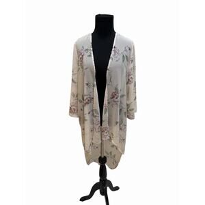 Windsor Womens S Ivory Pink Floral Sheer Kimono Duster Cardigan Boho